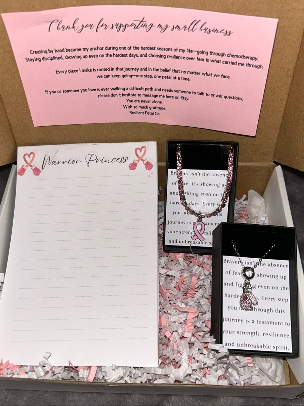 Pink Ribbon Necklace and Pendant Set - Women Jewelry w/notepad